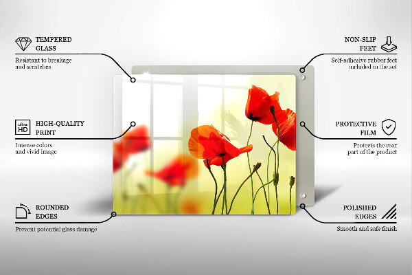 Skärbräda i härdat glas Röda vallmoblommor