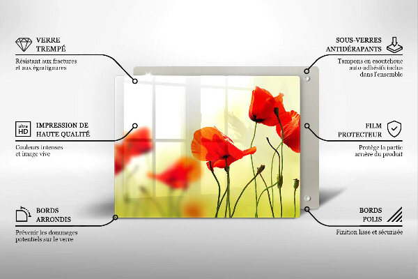 Skärbräda i härdat glas Röda vallmoblommor