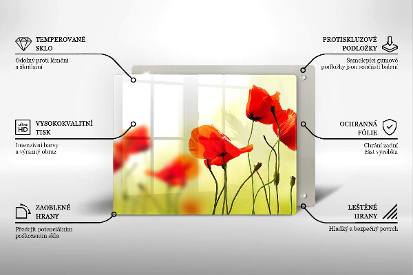 Skärbräda i härdat glas Röda vallmoblommor