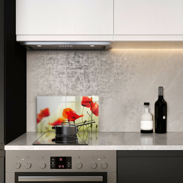 Skärbräda i härdat glas Röda vallmoblommor