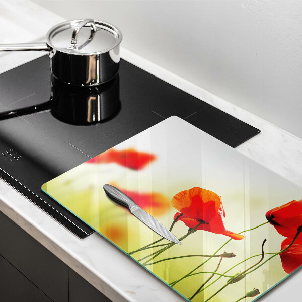 Skärbräda i härdat glas Röda vallmoblommor