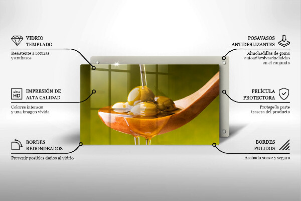 Skärbräda i härdat glas Olivolja och oliver