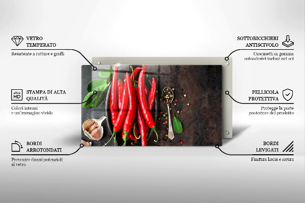 Skärbräda i härdat glas Röd chilipeppar