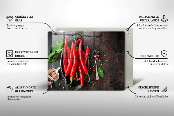 Skärbräda i härdat glas Röd chilipeppar