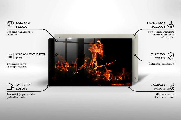 Skärbräda i härdat glas Eld, levande låga