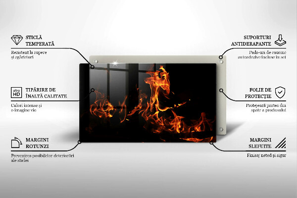 Skärbräda i härdat glas Eld, levande låga