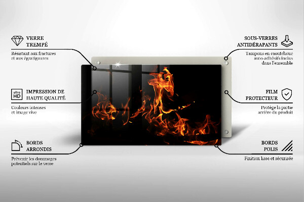 Skärbräda i härdat glas Eld, levande låga