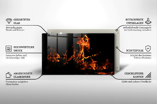 Skärbräda i härdat glas Eld, levande låga