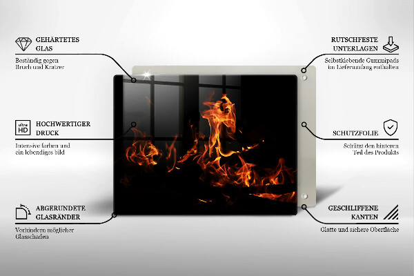 Skärbräda i härdat glas Eld, levande låga