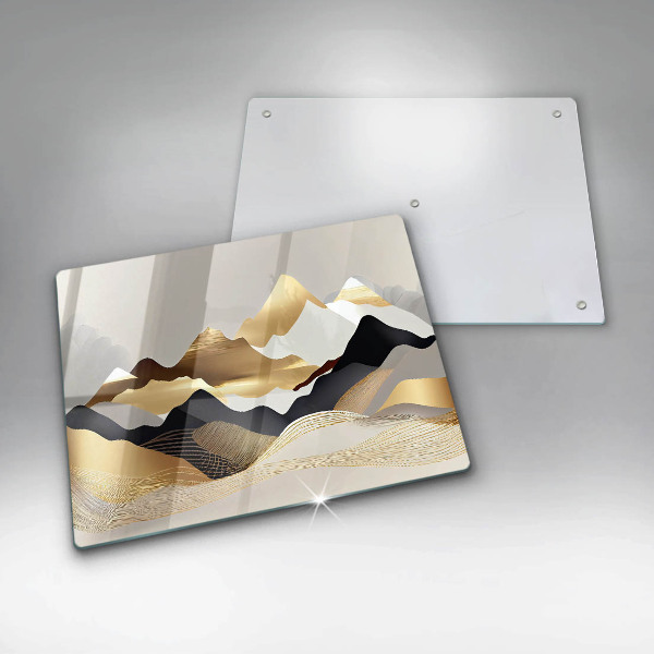 Skärbräda i härdat glas Abstrakta gyllene berg
