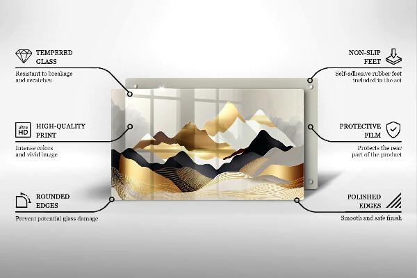 Skärbräda i härdat glas Abstrakta gyllene berg