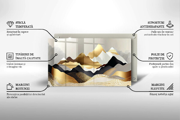 Skärbräda i härdat glas Abstrakta gyllene berg