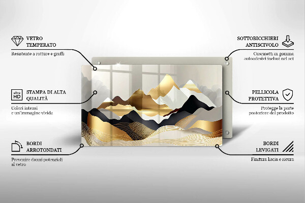 Skärbräda i härdat glas Abstrakta gyllene berg