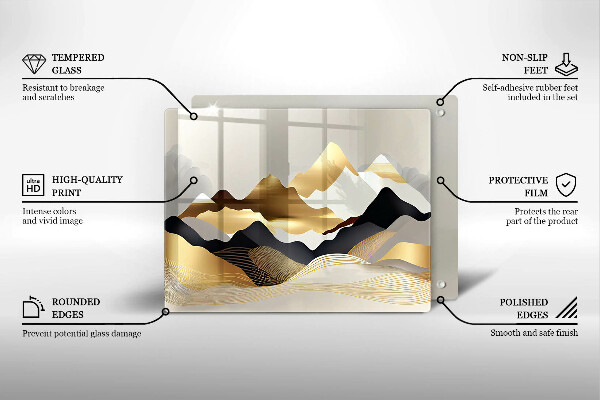 Skärbräda i härdat glas Abstrakta gyllene berg