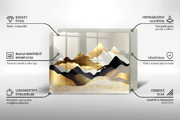 Skärbräda i härdat glas Abstrakta gyllene berg