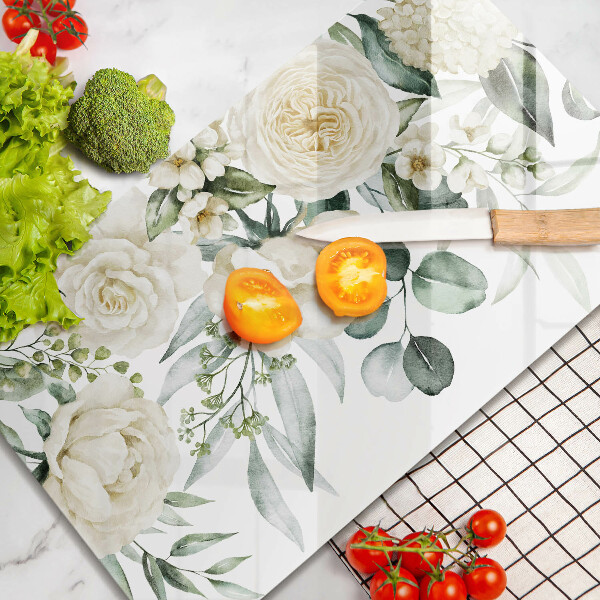 Skärbräda i härdat glas Akvarell blommor