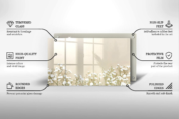 Skärbräda i härdat glas Gypsophila boho blommor