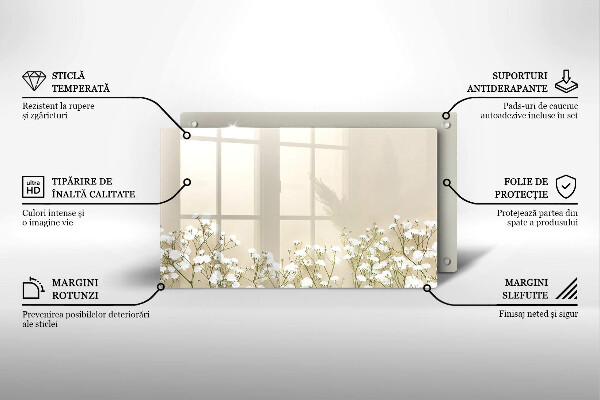 Skärbräda i härdat glas Gypsophila boho blommor