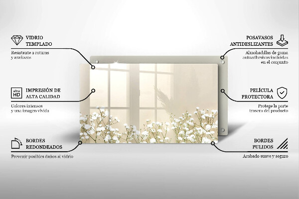 Skärbräda i härdat glas Gypsophila boho blommor