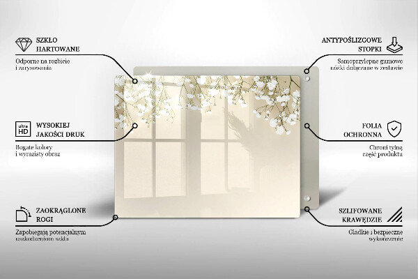 Skärbräda i härdat glas Gypsophila boho blommor