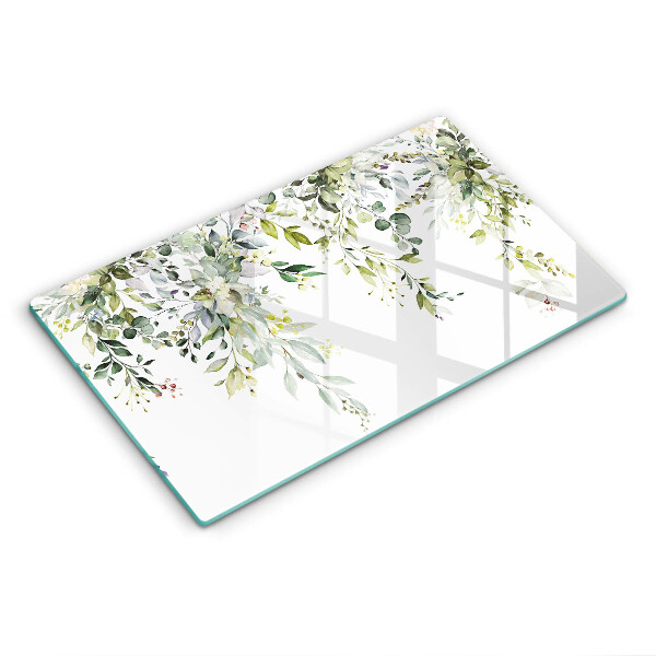 Skärbräda i härdat glas Dekorativa blad och blommor
