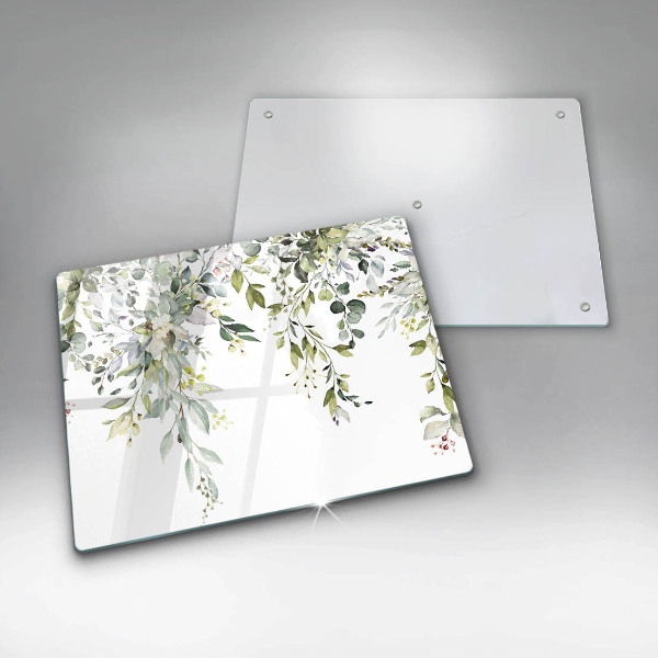 Skärbräda i härdat glas Dekorativa blad och blommor