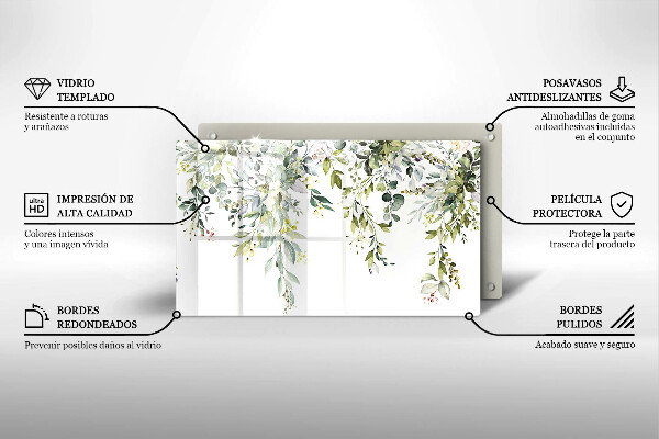 Skärbräda i härdat glas Dekorativa blad och blommor