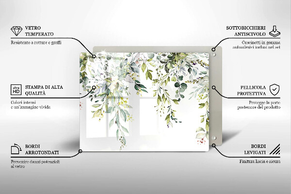 Skärbräda i härdat glas Dekorativa blad och blommor