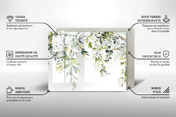 Skärbräda i härdat glas Dekorativa blad och blommor
