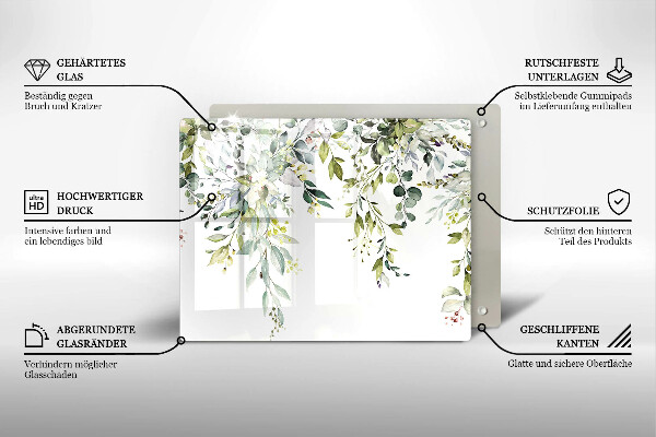 Skärbräda i härdat glas Dekorativa blad och blommor