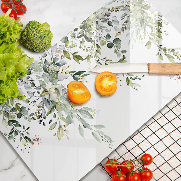 Skärbräda i härdat glas Dekorativa blad och blommor