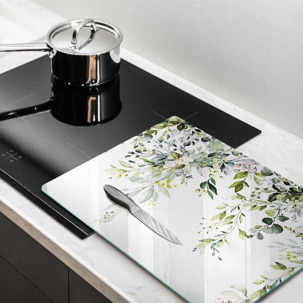 Skärbräda i härdat glas Dekorativa blad och blommor