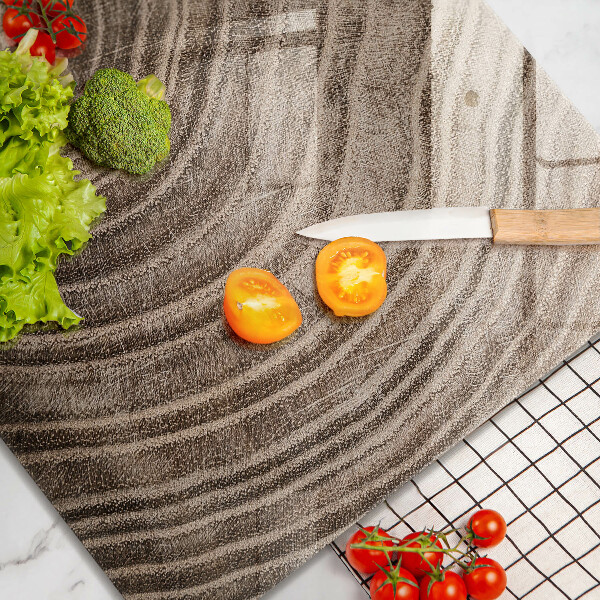 Skärbräda av glas Träd ringar trä