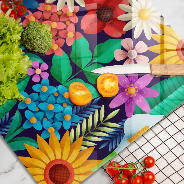 Skärbräda av glas Illustration äng blommor