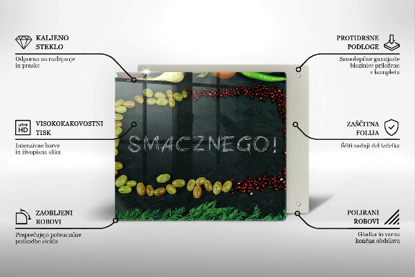 Skärbräda av glas Inskriptionen Bon appetit!