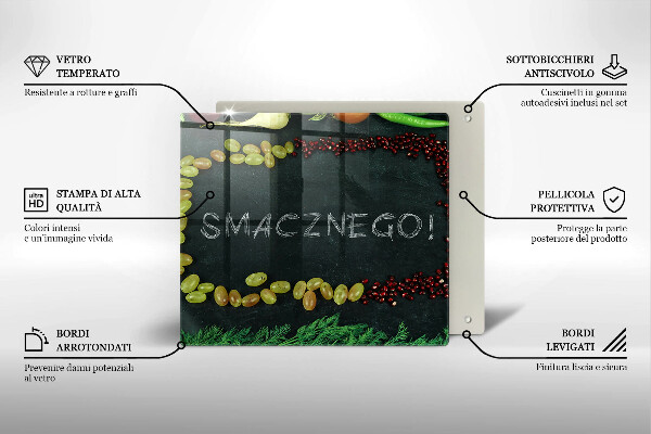 Skärbräda av glas Inskriptionen Bon appetit!