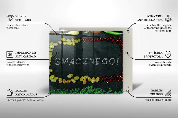 Skärbräda av glas Inskriptionen Bon appetit!