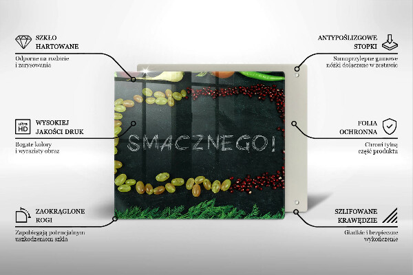 Skärbräda av glas Inskriptionen Bon appetit!