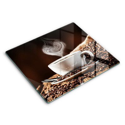 Skärbräda av glas Kaffe och en kopp