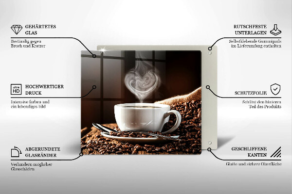 Skärbräda av glas Kaffe och en kopp