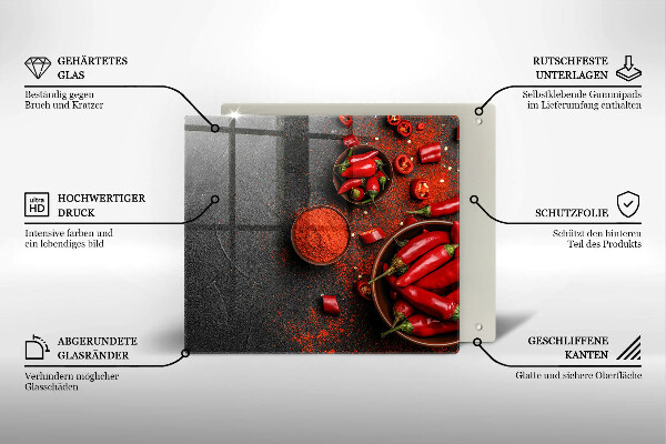 Skärbräda av glas Röd chilipeppar