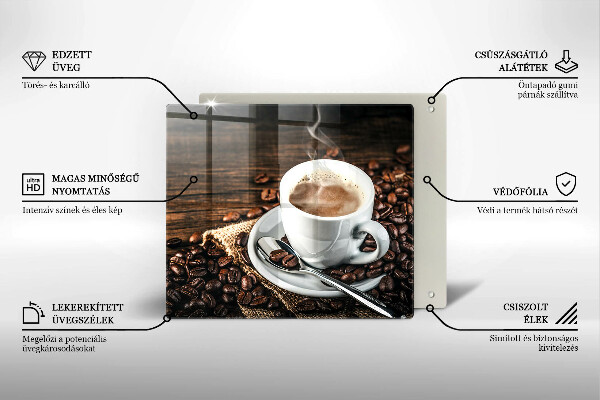 Skärbräda av glas Kopp och kaffebönor