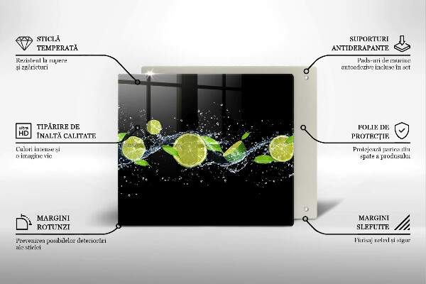 Skärbräda av glas Lime mynta vatten