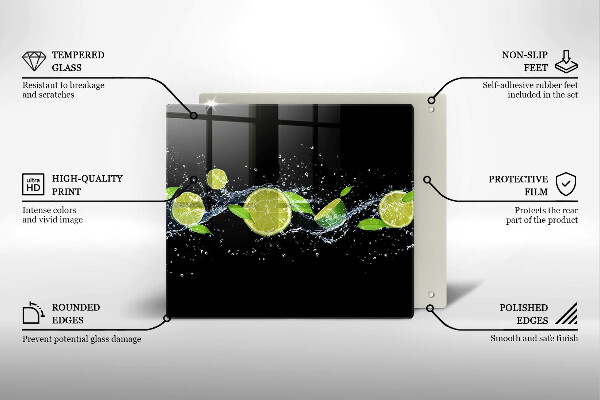 Skärbräda av glas Lime mynta vatten