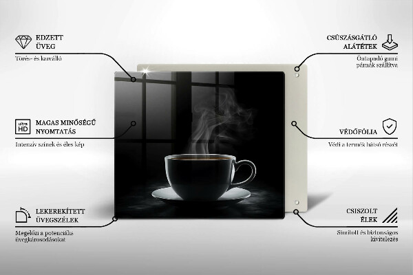 Skärbräda av glas En varm kopp kaffe