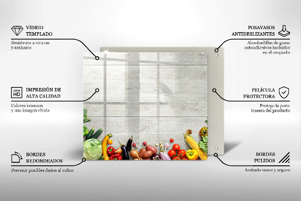 Skärbräda av glas Grönsaker på brädor