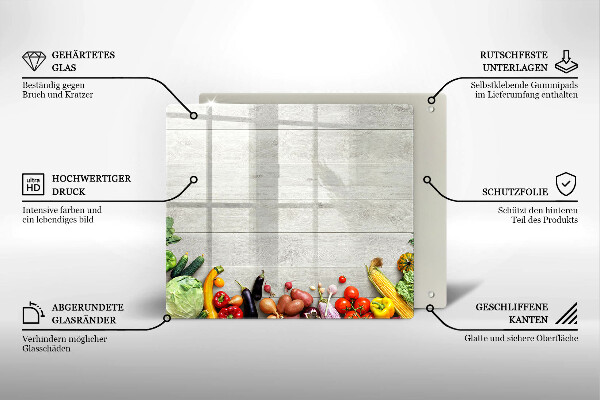 Skärbräda av glas Grönsaker på brädor