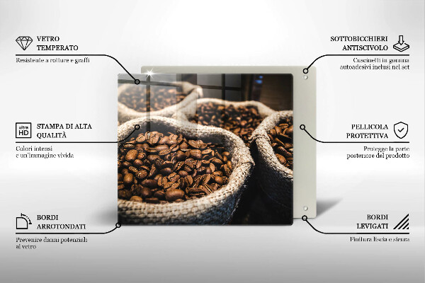 Skärbräda av glas Påsar med kaffebönor