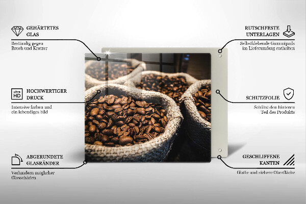 Skärbräda av glas Påsar med kaffebönor
