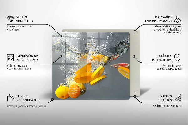 Skärbräda av glas Citroner i vatten
